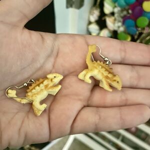 Dinosaur Shaped Earrings - Tan